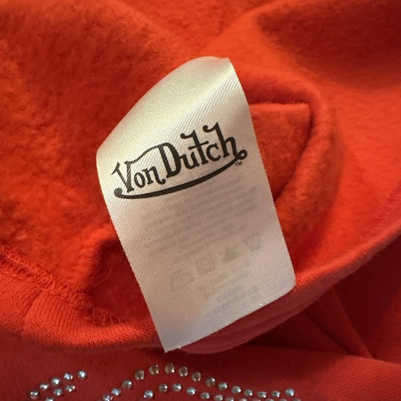 Von Dutch Red Cropped Embellished Hoodie Size XLARGE - Picture 8 of 16